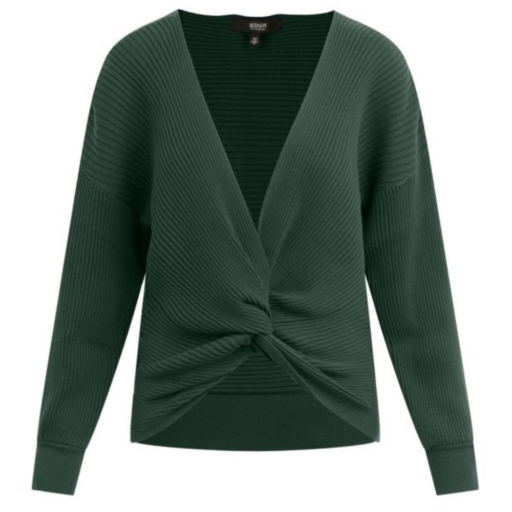 Hudson Garden Topiary Green Knotted Ribbed Sweater Medium